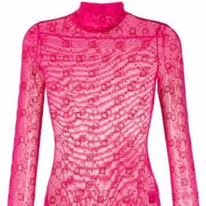 MARINE SERRE Monogram Flocked Mesh Top In Pink Size L